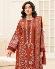 Mahveen by Johra Luxury Winter Embroidered Peach Leather Suit with Wool Shawl