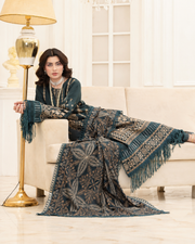 Mahveen by Johra Luxury Winter Embroidered Peach Leather Suit with Wool Shawl
