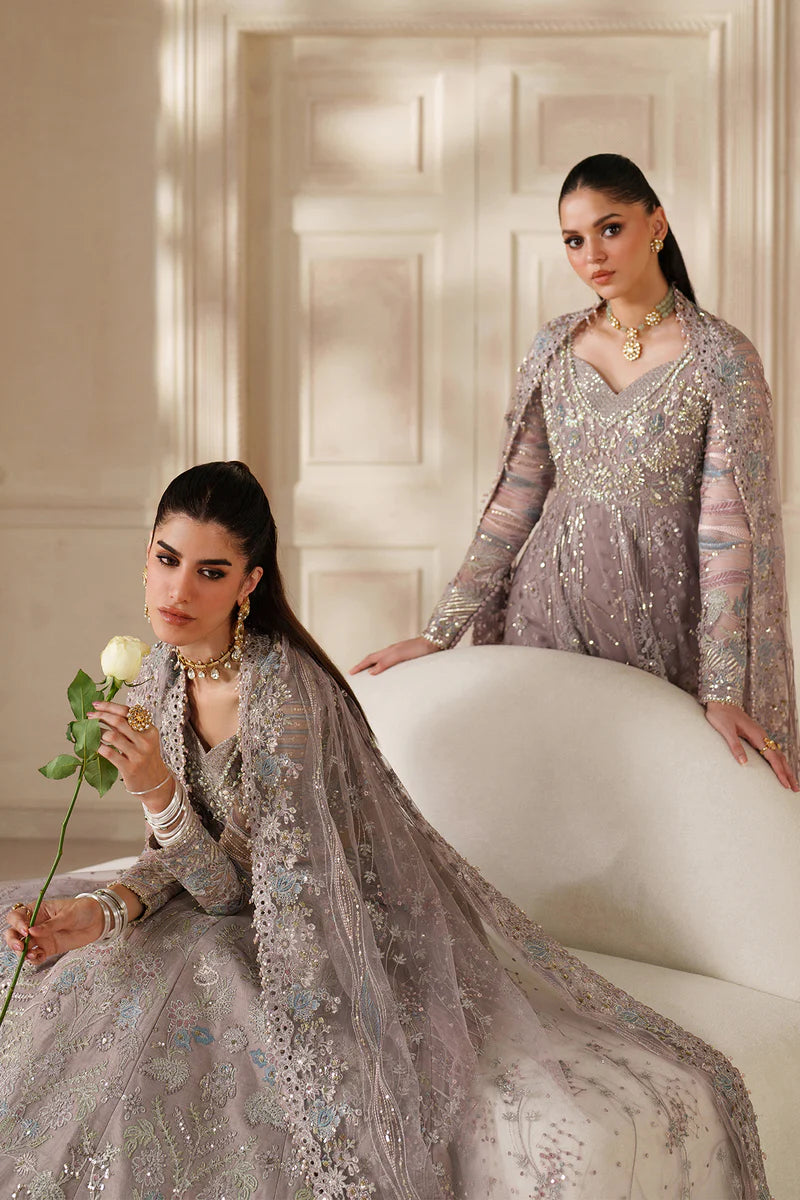 Embroidered Handmade Net 15-Piece Unstitched Suit With Silk & Organza Borders, Embroidered Net Dupatta & Dyed Silk Trousers