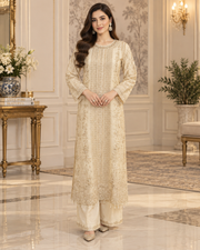 Allys Ivory Organza Embroidered 3-Piece Luxury Formal Suit