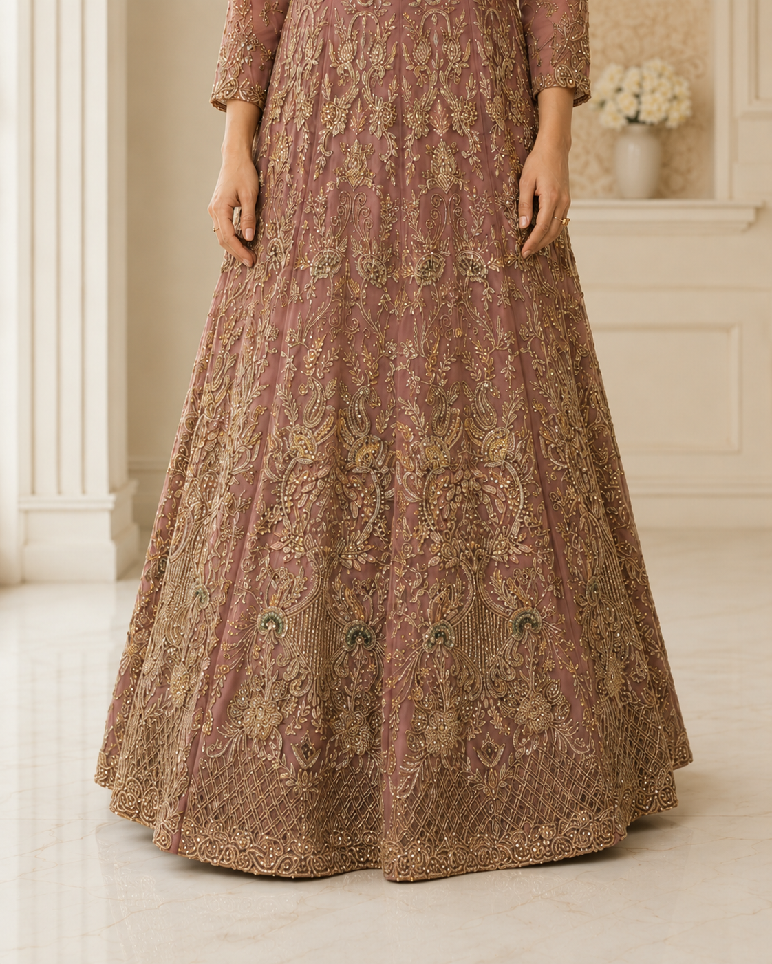 Dusty Mauve Handmade Cora Dabka Maxi Dress for Wedding – Ready to Wear