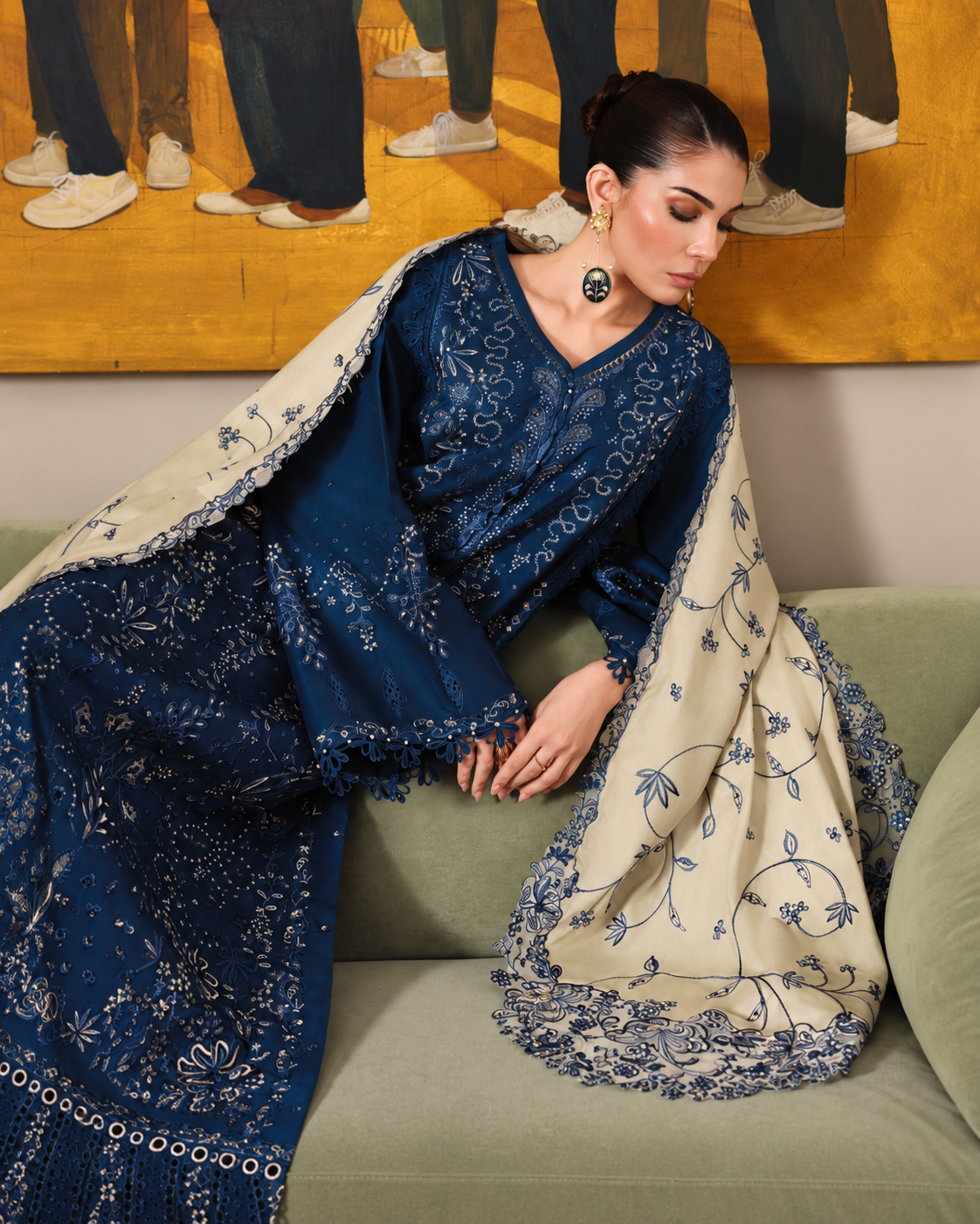 Riaz Arts Exclusive by Nurèh Embroidered Marina Suit with Embroidered Wool Shawl