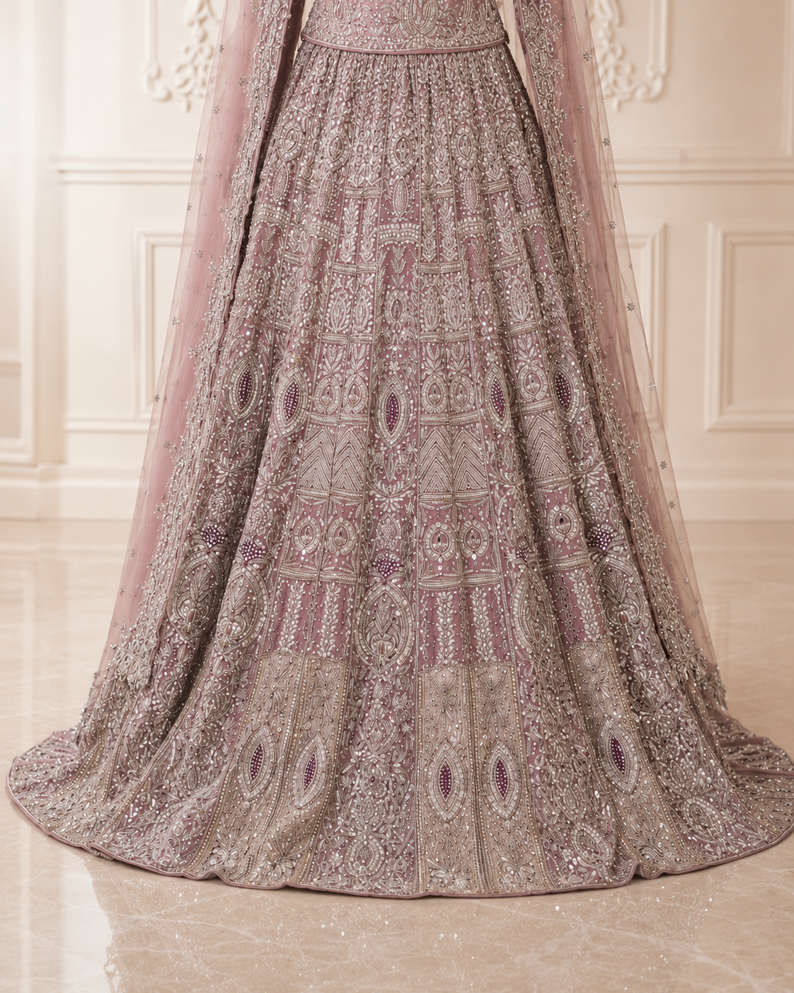 Dusty Rose Handmade Cora Dabka Maxi Dress for Wedding – Ready to Wear