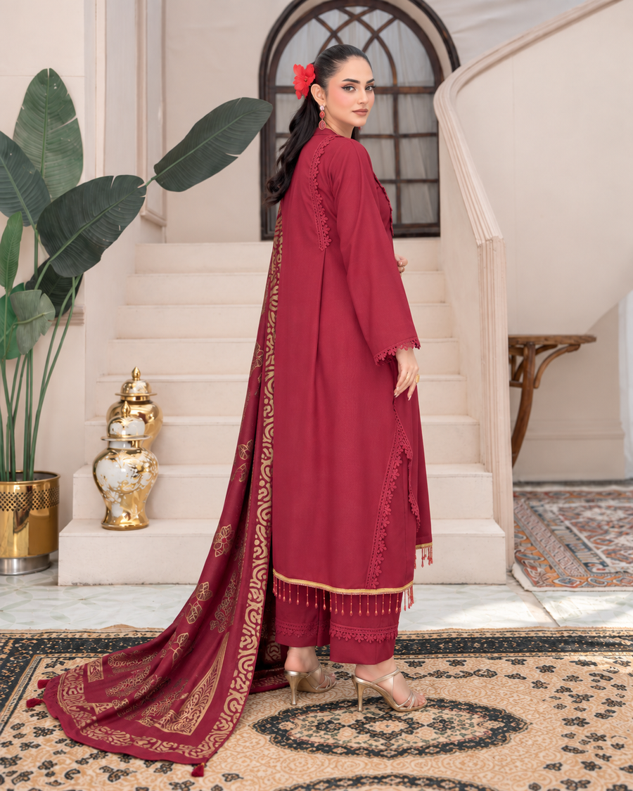Riaz Arts Deedar Wool Touch Peach Suit with Banarsi Jacquard Wool Shawl