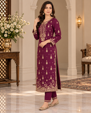 Deep Plum Handmade Embellished 3-Piece Formal Suit – Ready to Wear