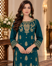 Emerald Teal Handmade Embellished 3-Piece Formal Suit – Ready to Wear