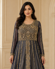 Navy Blue Open-Style Cora Dabka Maxi Dress for Wedding – Ready to Wear
