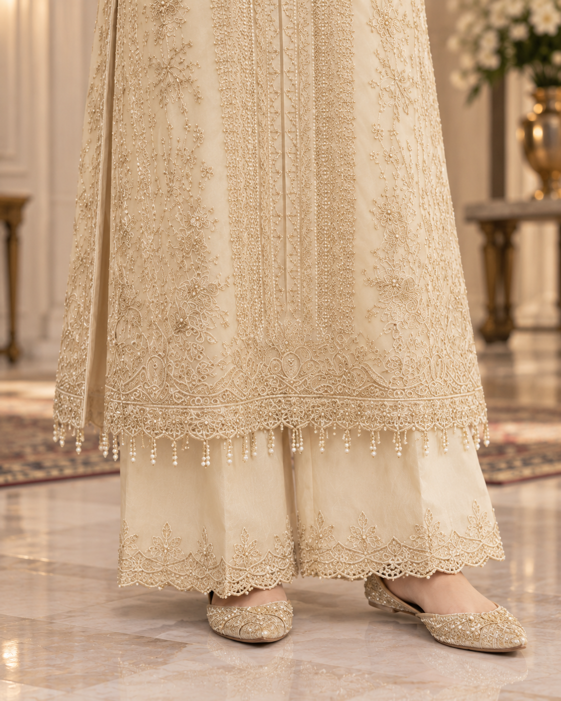 Allys Ivory Organza Embroidered 3-Piece Luxury Formal Suit