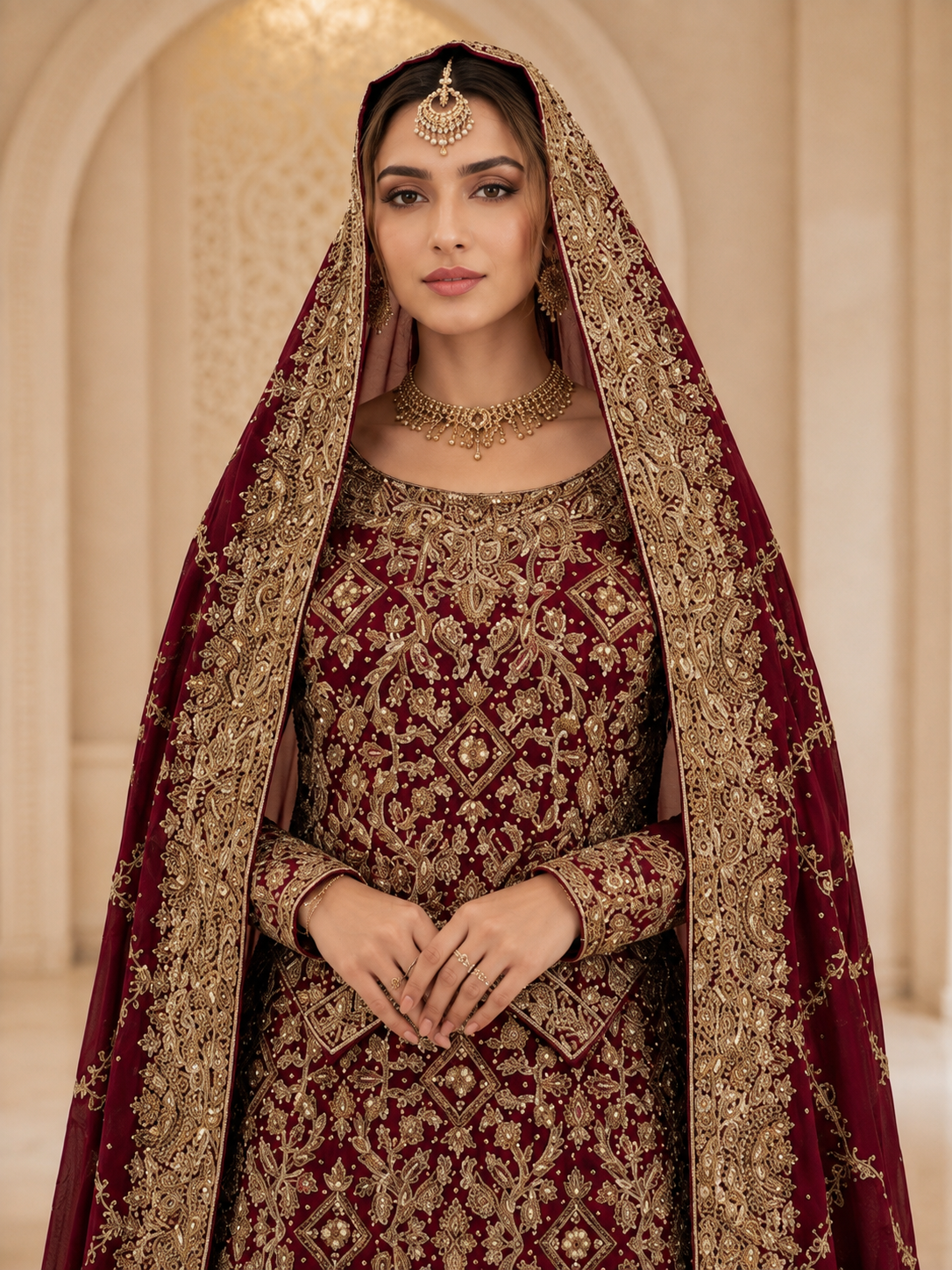 Regal Maroon Silk Bridal Farshi Lehenga with Heavy Handmade Kora Dabka Work