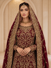 Regal Maroon Silk Bridal Farshi Lehenga with Heavy Handmade Kora Dabka Work