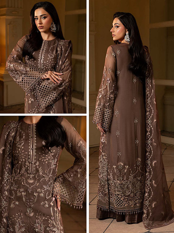 Aashnai By Lavish Luxury Chiffon Collection 2025 (ASH-08 Mocha Bloom)