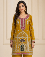Mustard Handmade Mehndi Dress Gharara Set