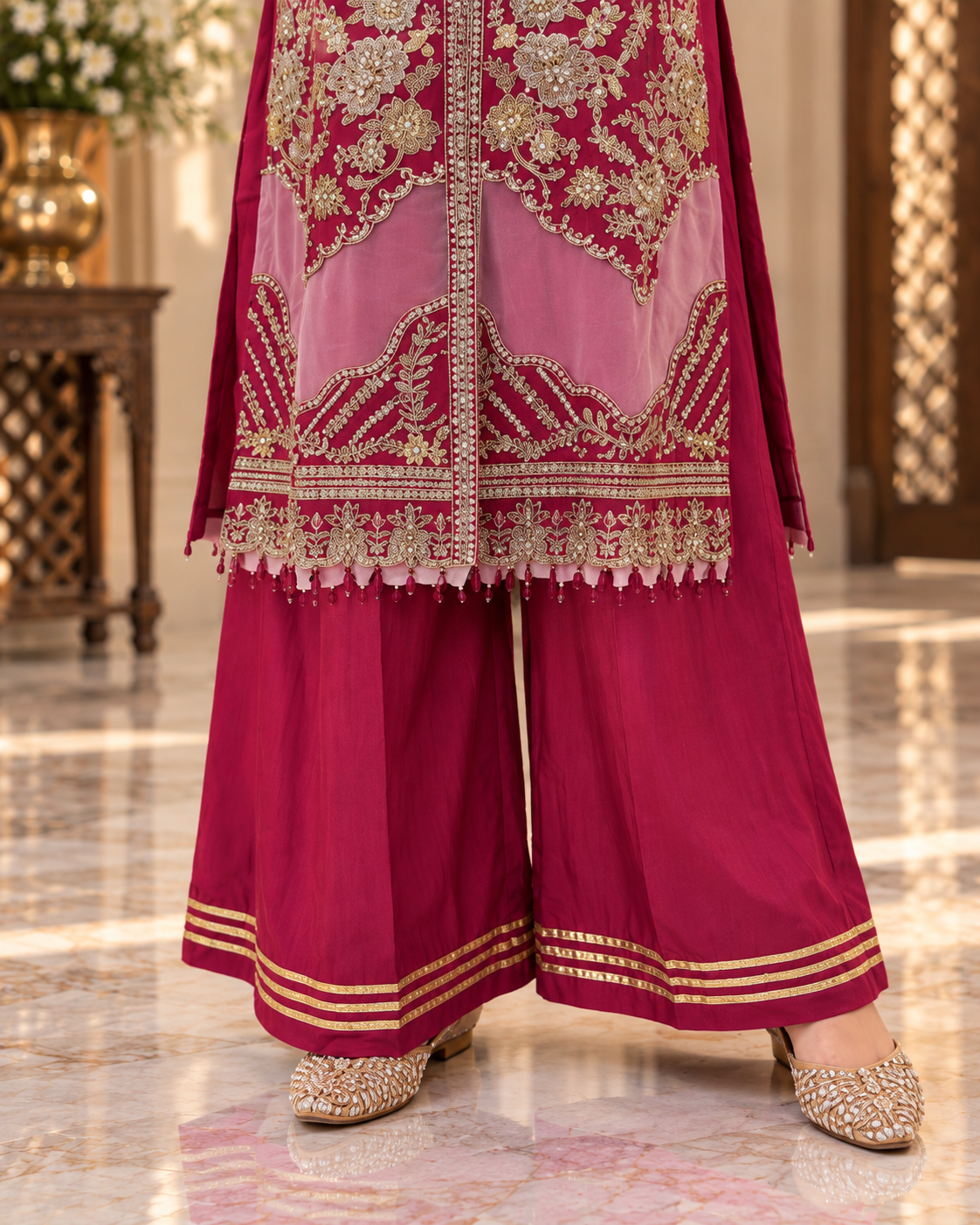 Allys Fuchsia Organza Open Shirt Formal Dress