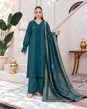 Riaz Arts Deedar Wool Touch Peach Suit with Banarsi Jacquard Wool Shawl