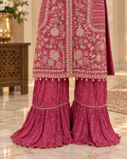 Allys Magenta Organza Open Shirt with Flared Gharara