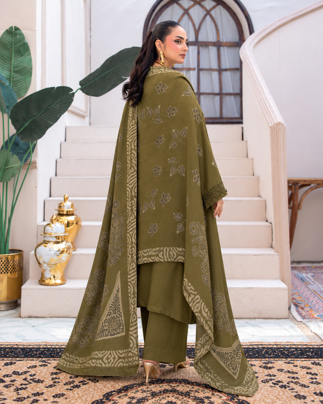 Riaz Arts Deedar Wool Touch Peach Suit with Banarsi Jacquard Wool Shawl