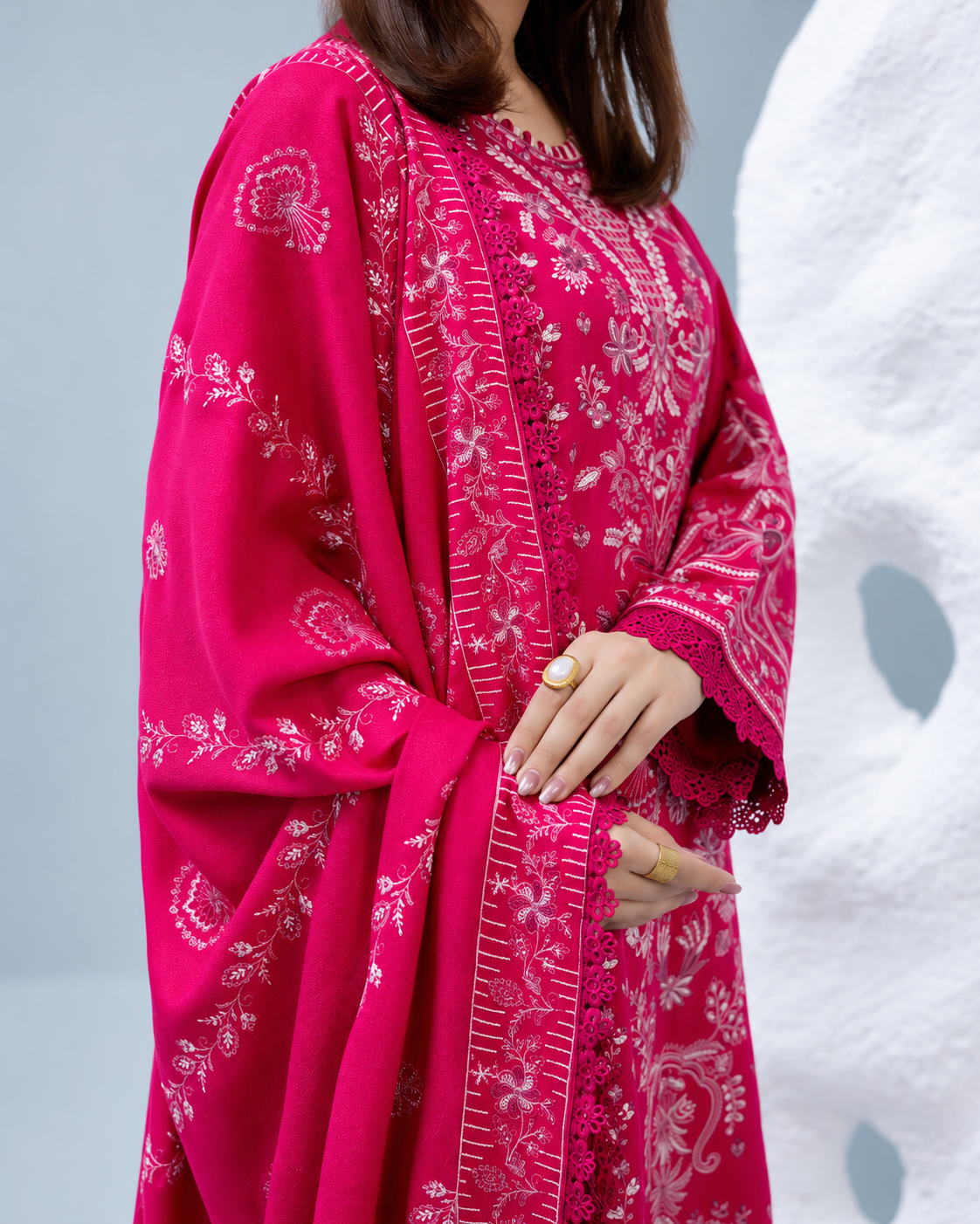 Zarnish by Johra Luxury Embroidered Winter Suit with Embroidered Wool Shawl