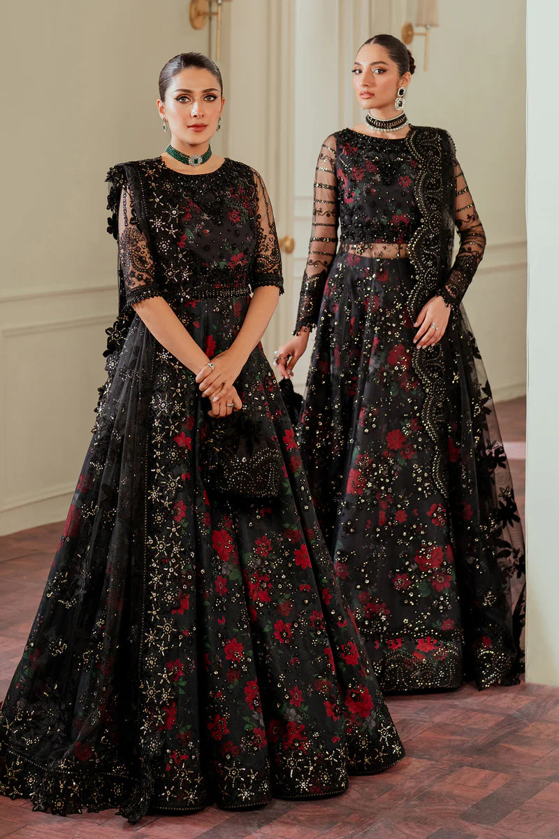 Luxury 12-Piece Handmade Embroidered Net Suit | Organza Sleeves Border, Digital Silk Lining & Dyed Silk Trouser – Unstitched Bridal & Formal Wear