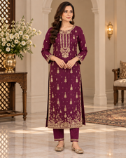 Deep Plum Handmade Embellished 3-Piece Formal Suit – Ready to Wear