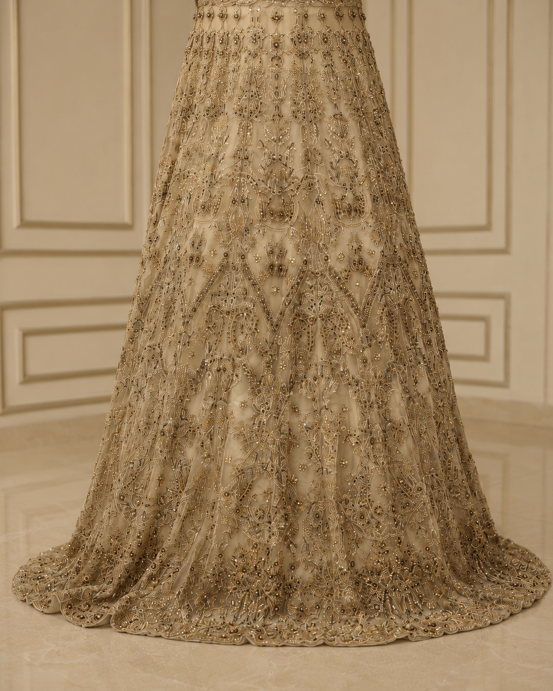 Champagne Gold Handmade Cora Dabka Maxi Dress for Wedding – Ready to Wear