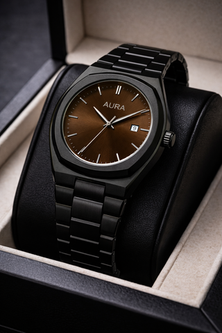 Arabic Black Aura Watch – Stainless Steel Quartz Luxury Men’s Timepiece