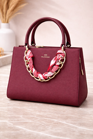 Valendnee Luxury Structured Burgundy Tote Handbag