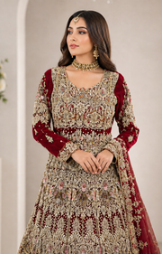 Luxury Deep Maroon Bridal Lehenga with Heavy Gold Embroidery