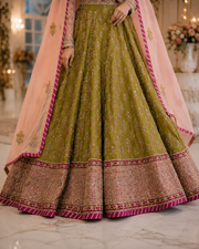Olive Green Handmade Mehndi Dress Maxi