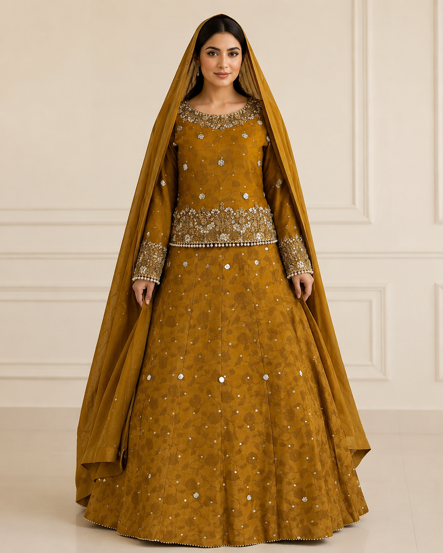 Mustard Mehndi Dress – Handmade Lehenga Set
