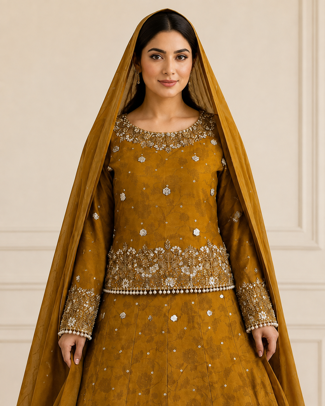 Mustard Mehndi Dress – Handmade Lehenga Set