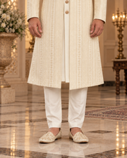 Luxury Ivory Handmade Groom Sherwani Full Set with Kullah & Khussa