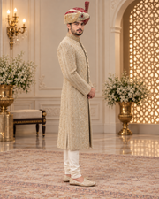 Luxury Handmade Groom Sherwani Full Set – Kullah, Inner Suit & Khussa