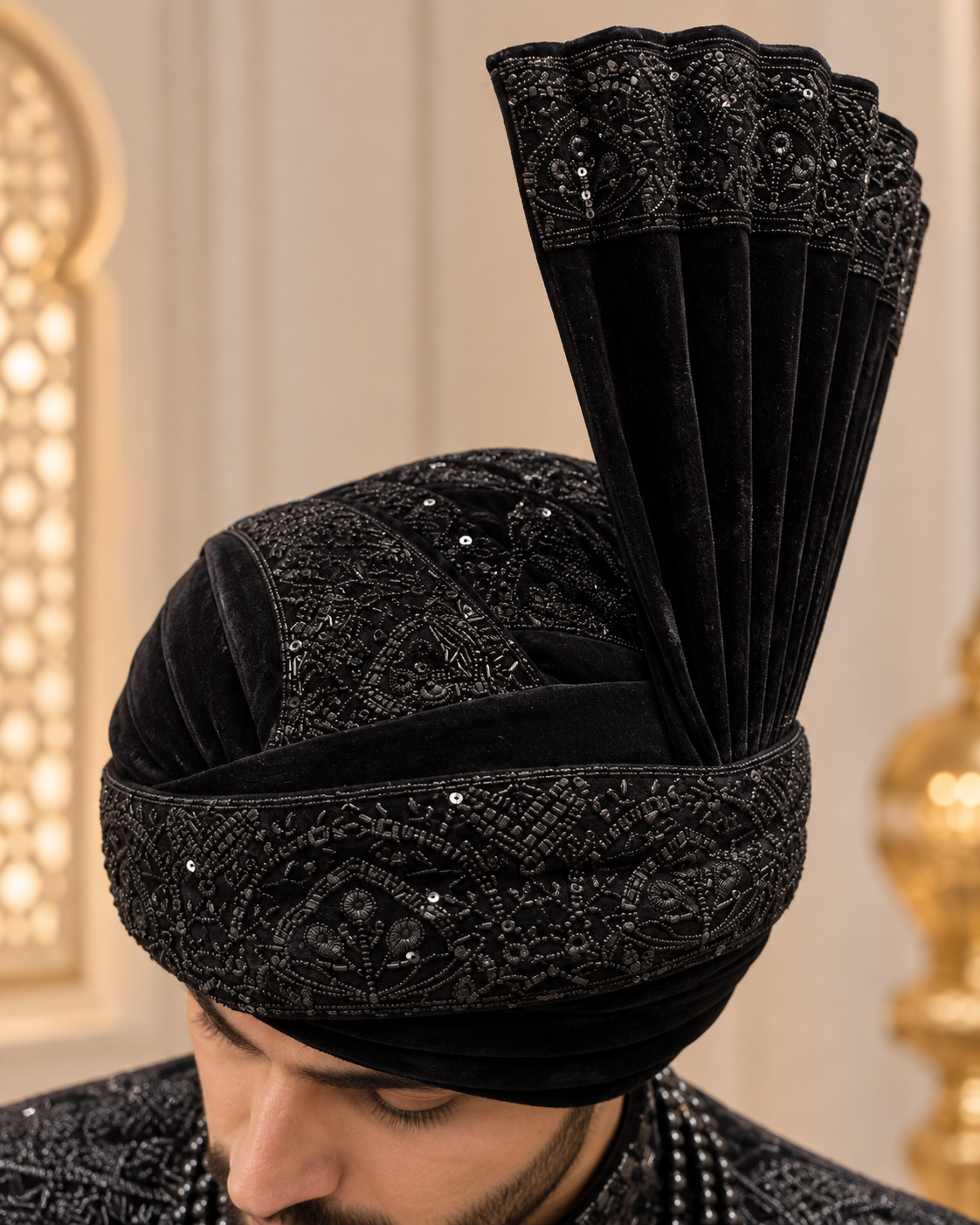 Luxury Black Handmade Groom Sherwani Full Set with Kullah & Khussa
