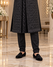 Luxury Black Handmade Groom Sherwani Full Set with Kullah & Khussa