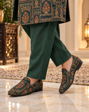Luxury Emerald Green Embroidered Prince Coat Full Set with Shalwar Kameez & Shoes