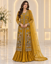 Luxury Mehndi Crushed Palazzo – Festive Wedding Outfit