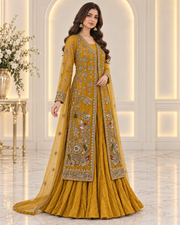 Luxury Mehndi Crushed Palazzo – Festive Wedding Outfit