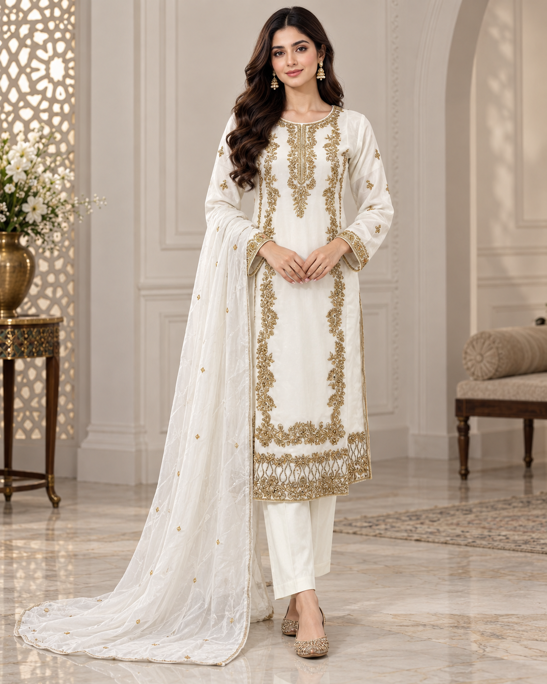 Ivory Gold Handmade Nikah Dress – Ready to Wear & Customizable