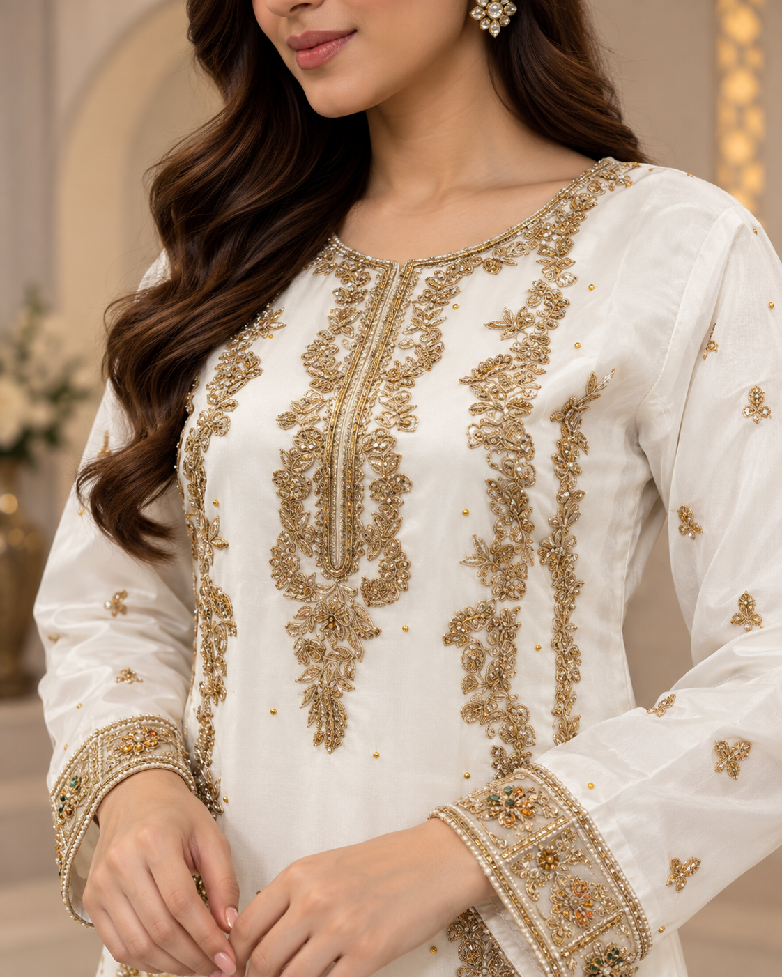 Ivory Gold Handmade Nikah Dress – Ready to Wear & Customizable