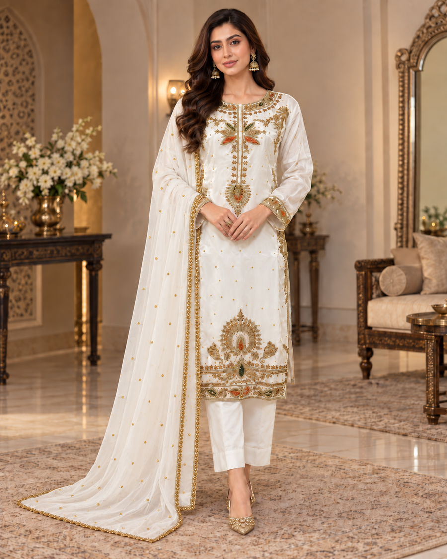 Ivory Multicolor Handmade Nikah Dress – Ready to Wear & Customizable