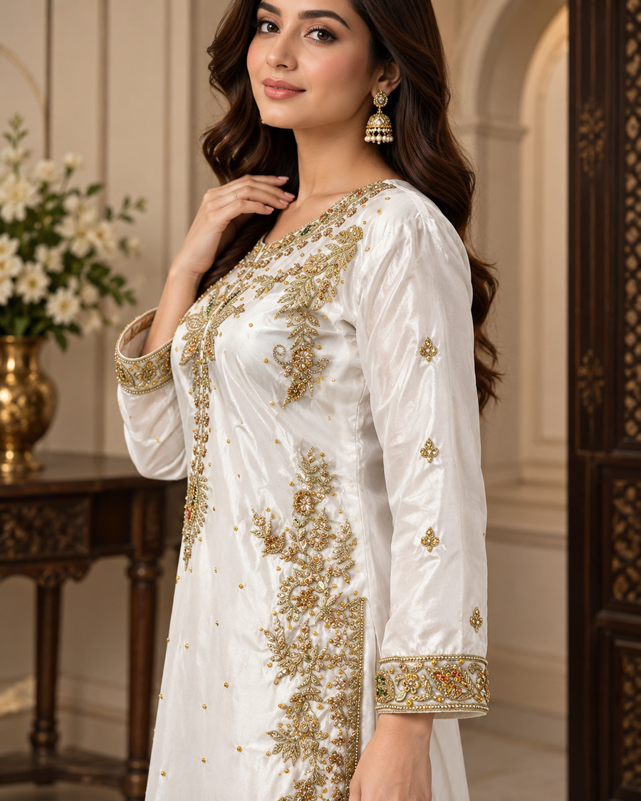 Ivory Multicolor Handmade Nikah Dress – Ready to Wear & Customizable