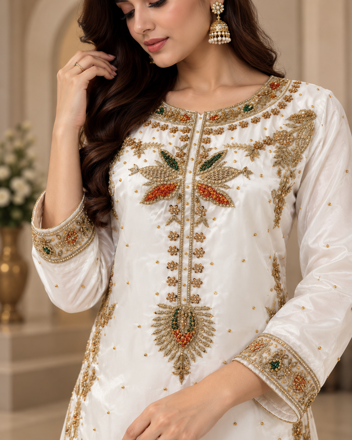 Ivory Multicolor Handmade Nikah Dress – Ready to Wear & Customizable