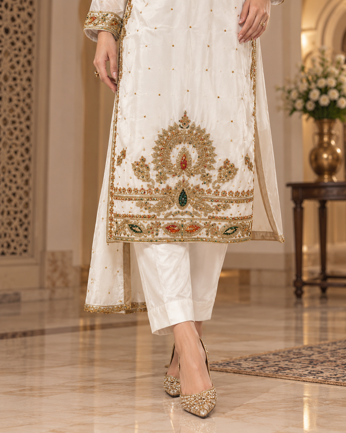 Ivory Multicolor Handmade Nikah Dress – Ready to Wear & Customizable