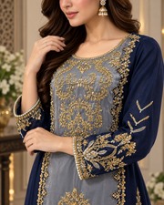 Navy Blue & Grey Handmade Formal Dress – Ready to Wear & Customizable