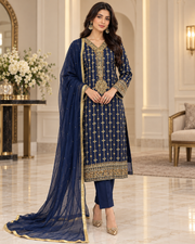 Navy Blue & Gold Handmade Nikah Dress – Ready to Wear & Customizable