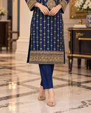 Navy Blue & Gold Handmade Nikah Dress – Ready to Wear & Customizable