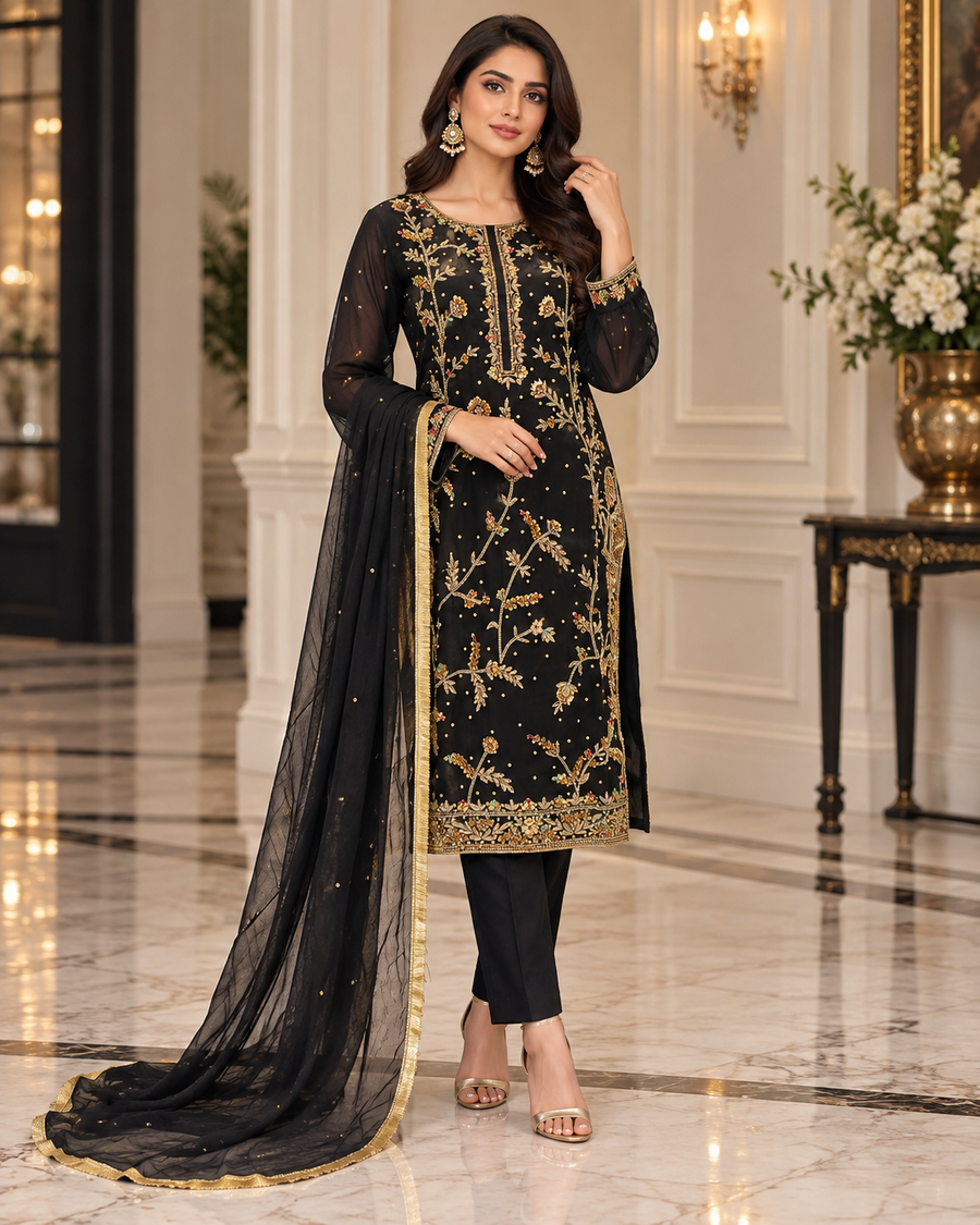 Black & Gold Handmade Formal Dress – Ready to Wear & Customizable