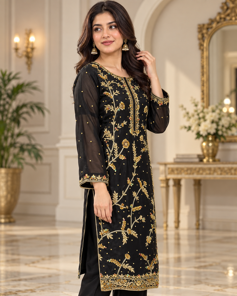 Black & Gold Handmade Formal Dress – Ready to Wear & Customizable