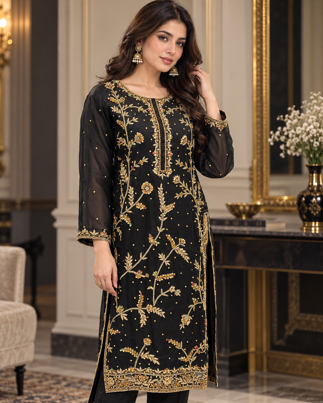 Black & Gold Handmade Formal Dress – Ready to Wear & Customizable