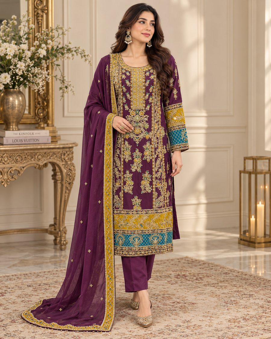 Plum Purple Multicolor Handmade Formal Dress – Ready to Wear & Customizable